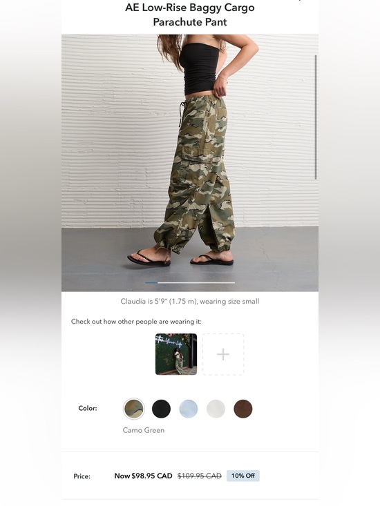 American Eagle Outfitters Pants - AE Low-Rise Baggy Cargo Parachute Pant - Camo Green
